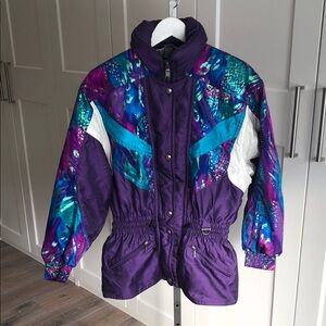Vintage Descente Women's Ski Jacket - Iridescent Purple, Teal, and White